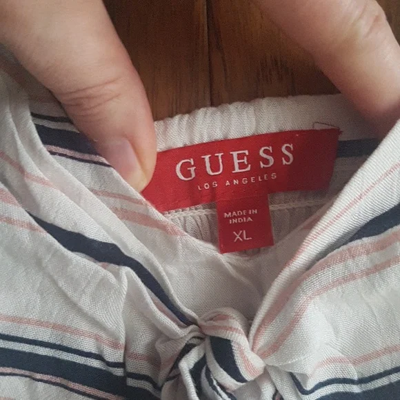Guess Los Angeles Striped Tie Style Front Dress White/Navy/Pink Size XL - Picture 2 of 14